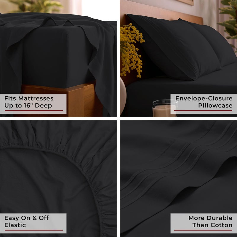 Mellanni Queen Sheets Set - 4 PC Iconic Collection Bedding - Hotel Luxury, Extra Soft, Cooling Bed Sheets - Wrinkle, Fade, Stain Resistant (Queen, Black) - Image 5
